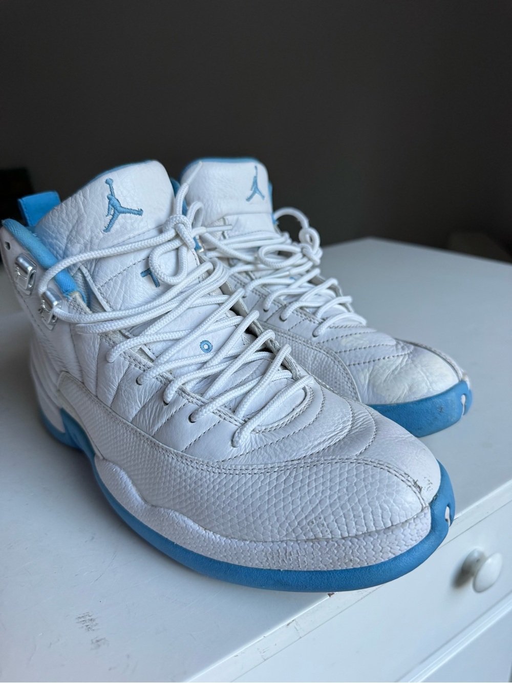 Air Jordan Kids' Retro 12 White and University Blue Sneakers - Picture 10 of 10
